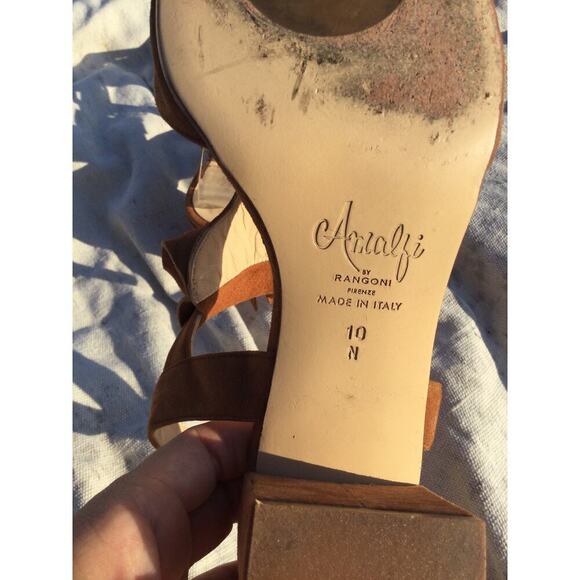 Amalfi sandals heels womens 10 M 10M fringe Italy western southwest tan suede - Picture 9 of 9